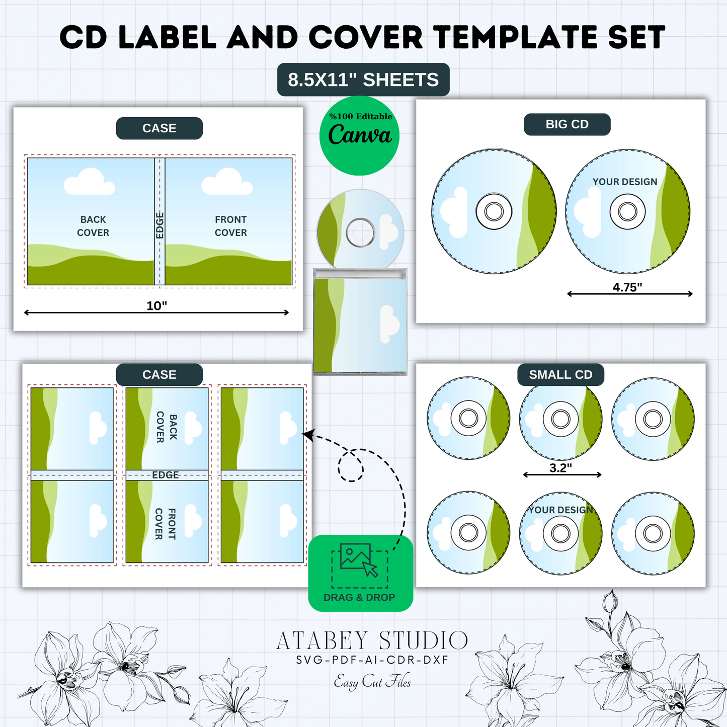 Customizable CD Label & Case Template Bundle | 100% Editable for Canva, Cricut | Includes svg, PDF, ai 891