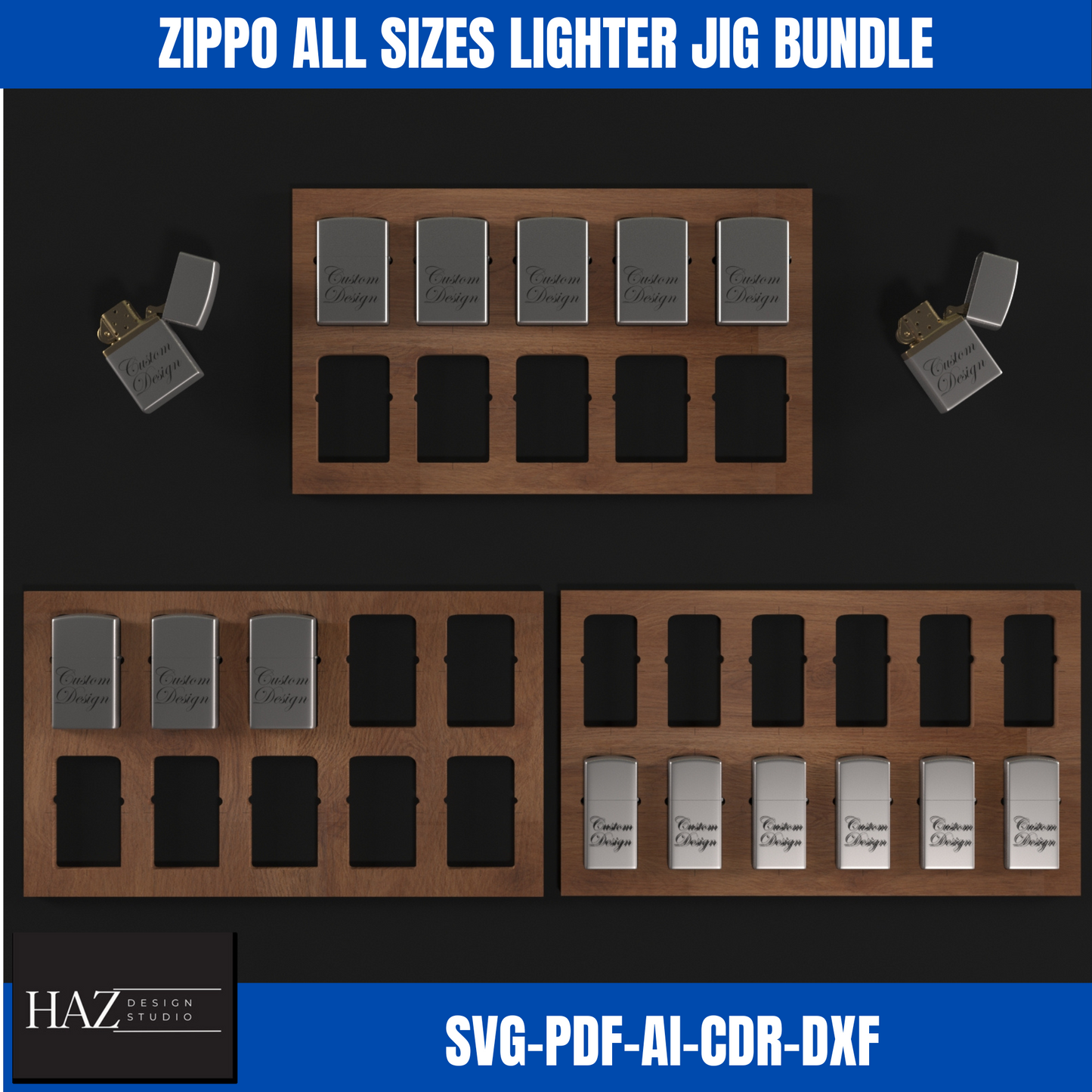 Zippo Lighter Jig Template Bundle - Multiple Sizes for Laser Cutting Machines 367