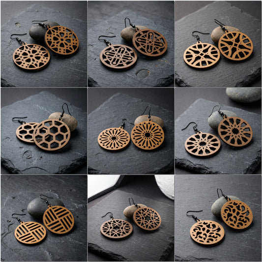Laser Cut Earring Patterns for Wood Jewelry Making Unique Geometric Mandala Design