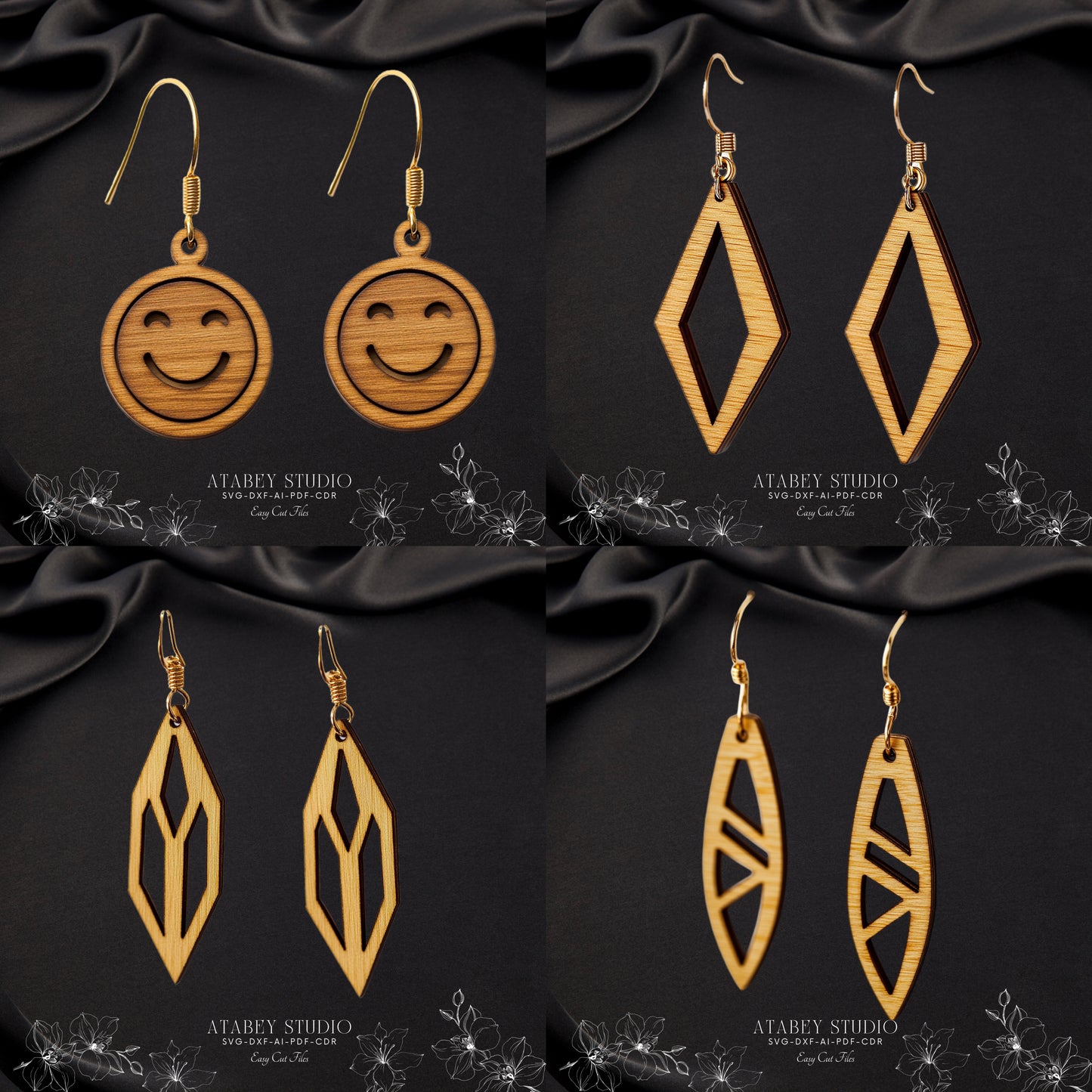 Smiley Face & Geometric Earrings Bundle - Laser Cut Ready Designs for Unique Jewelry Making 883