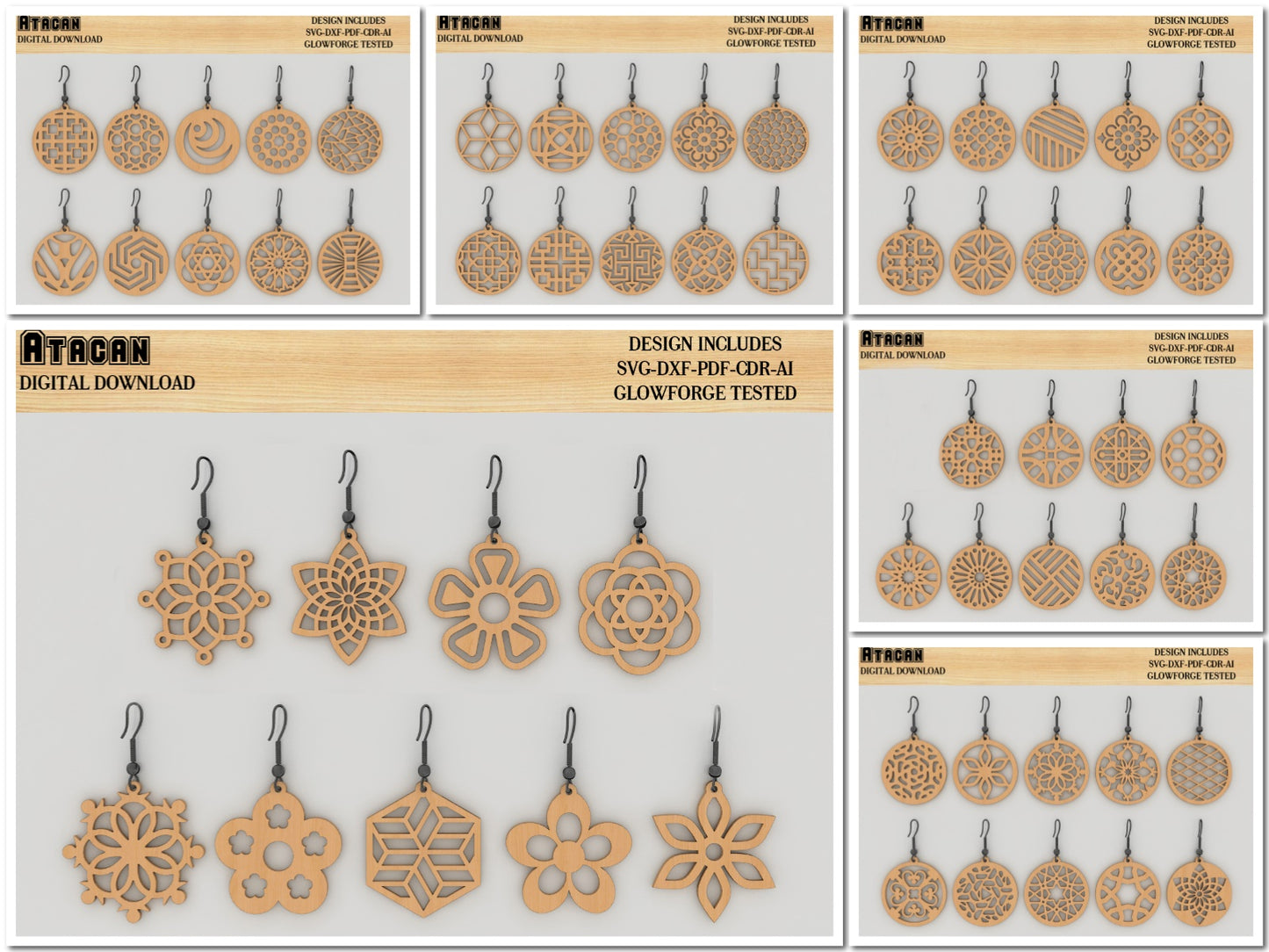 Earrings bundle Laser Cut Templates / Wooden Jewelry / Glowforge Earring Svg files / Wood earrings 427