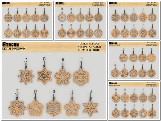 Earrings bundle Laser Cut Templates / Wooden Jewelry / Glowforge Earring Svg files / Wood earrings 427