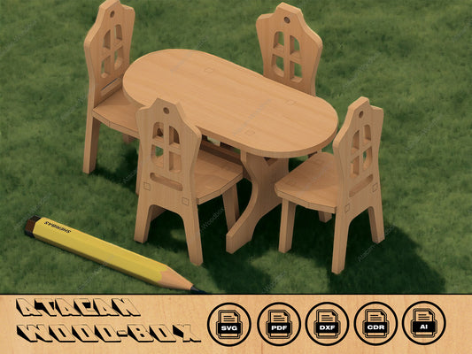 Mininature Doll Furniture SVG laser files, Glowforge Doll Table  Chair dxf files, For Doll Barbie, Table Chair Laser cut file 143