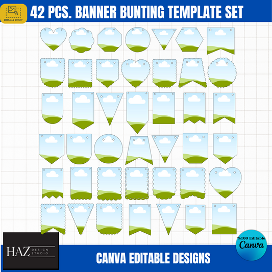 Customizable 42-Piece Canva Banner Bunting Set - Perfect for Birthdays, Weddings & Events,Canva Bunting Template Pack 359