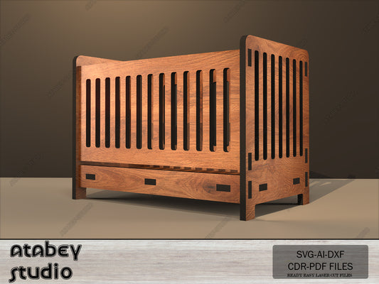 Laser Cut Wooden Cradle Plans, DIY Mini Dollhouse Nursery Furniture, Heart Pattern Baby Bed Design 091