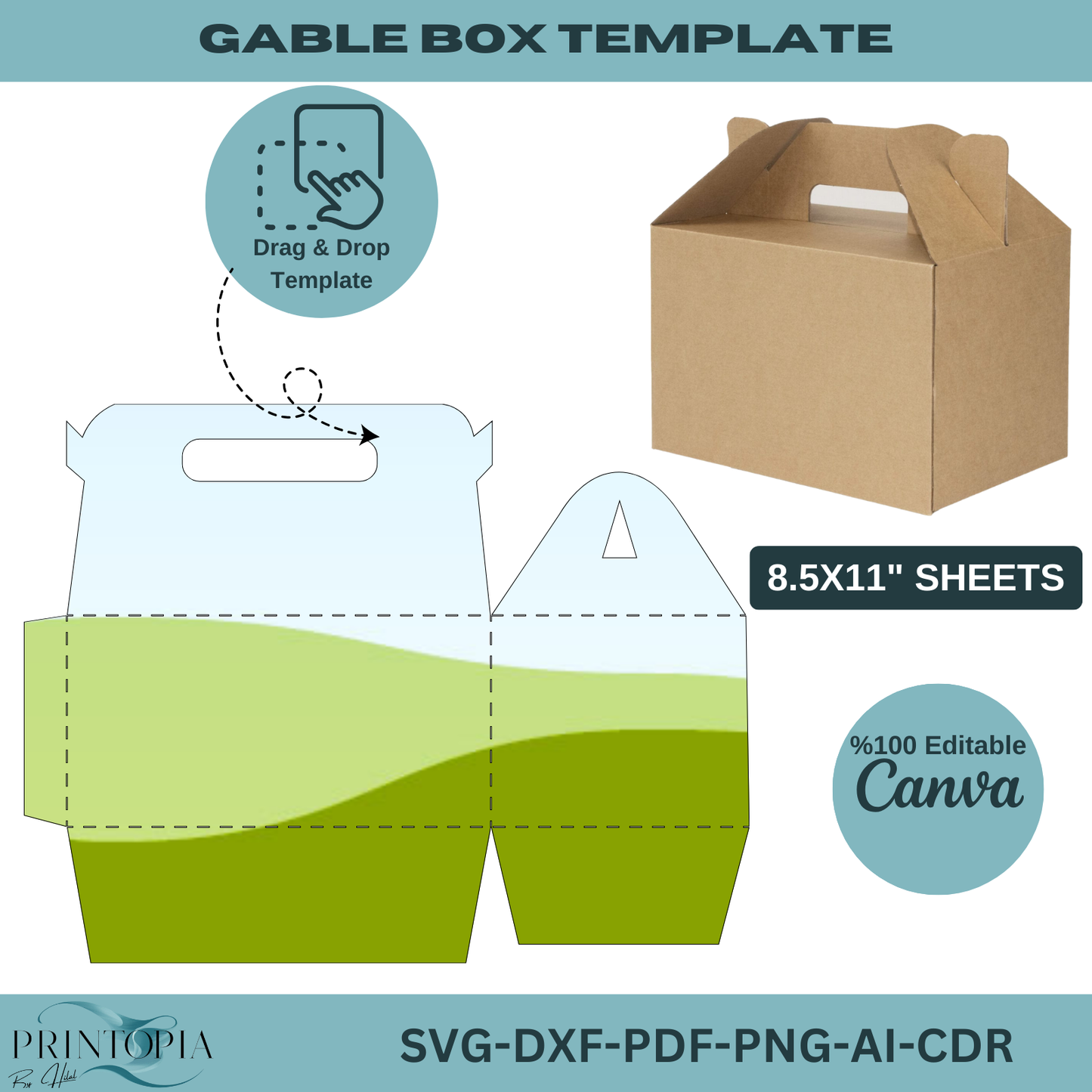 Gable Box Template Bundle - SVG, PDF, DXF for Cricut, Silhouette & 100% Canva Editable 143