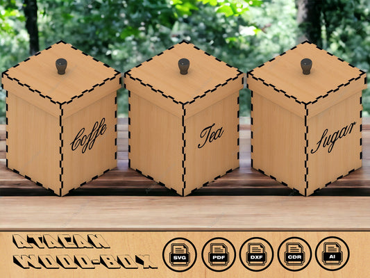 Coffe Box laser cut file - Tea Box SVG file - Glowforge, Sugar Box Digital File 125