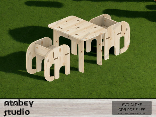 Plywood Mini Chair and Table Decor - Vector Plan for Dollhouse Furniture, Wood Laser Cut Files 098