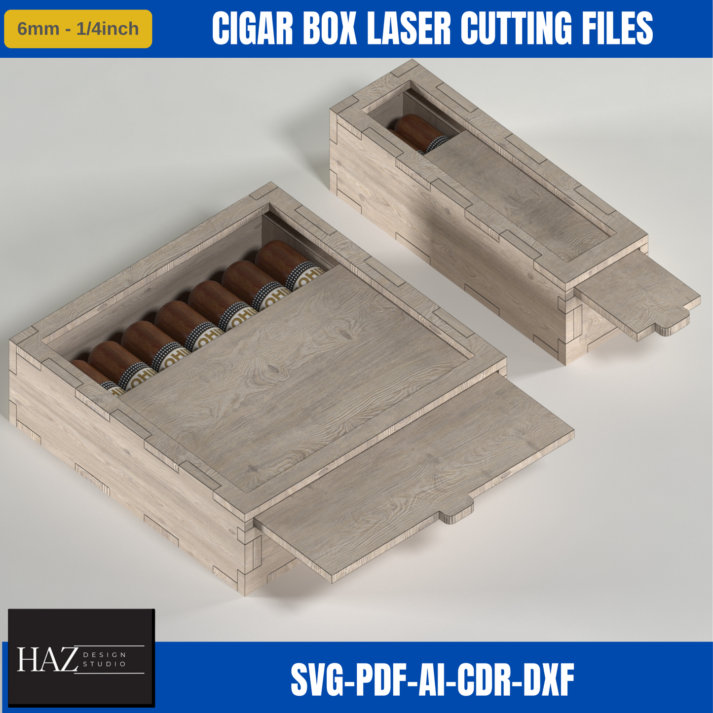 Premium Laser Cut Cigar Box Template - DIY Storage Solution for Woodworking 369