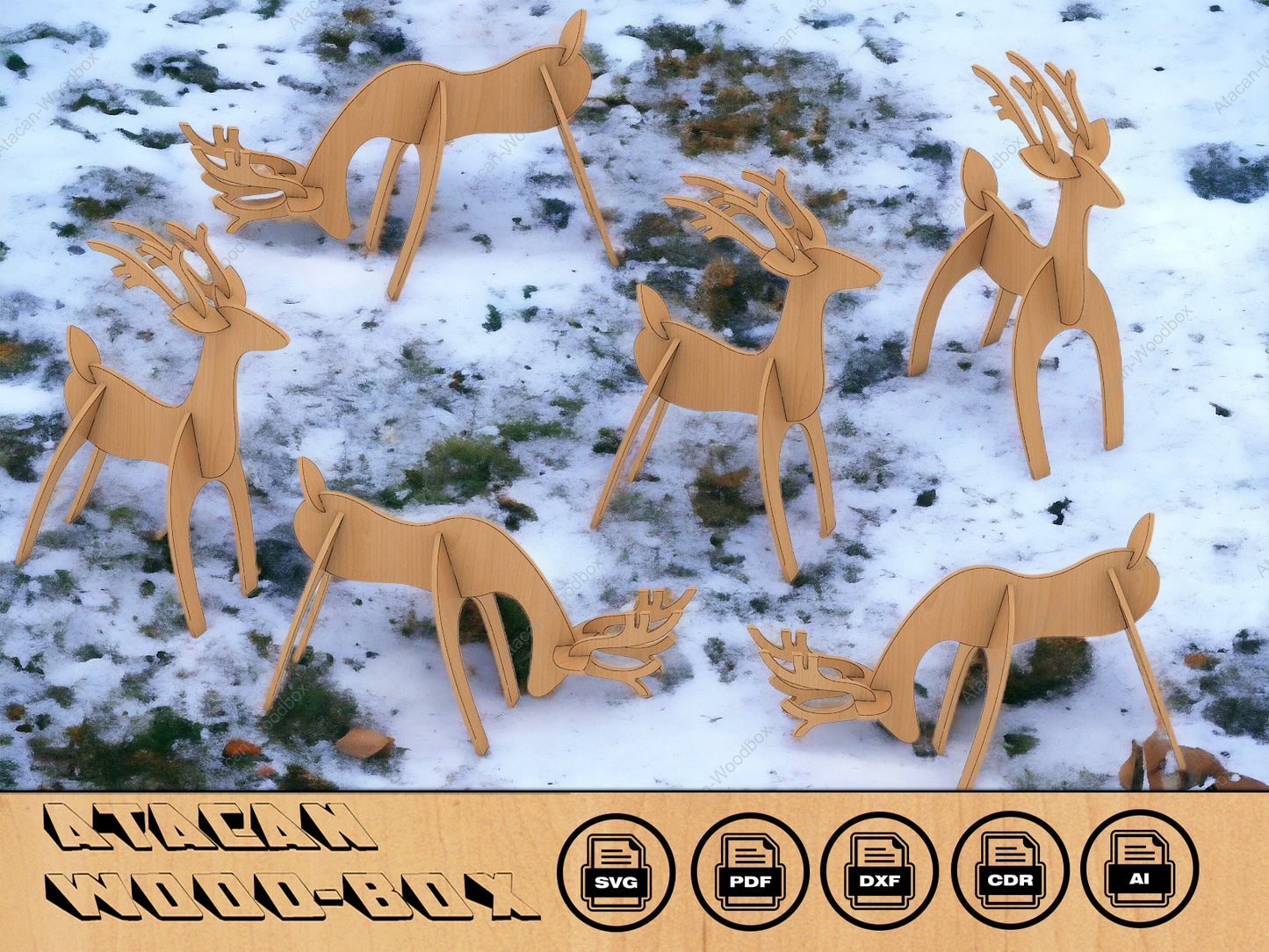 Christmas Deer Laser SVG Cutting Template / Wooden Reindeer DXF Cnc files / Glowforge Digital Download 126