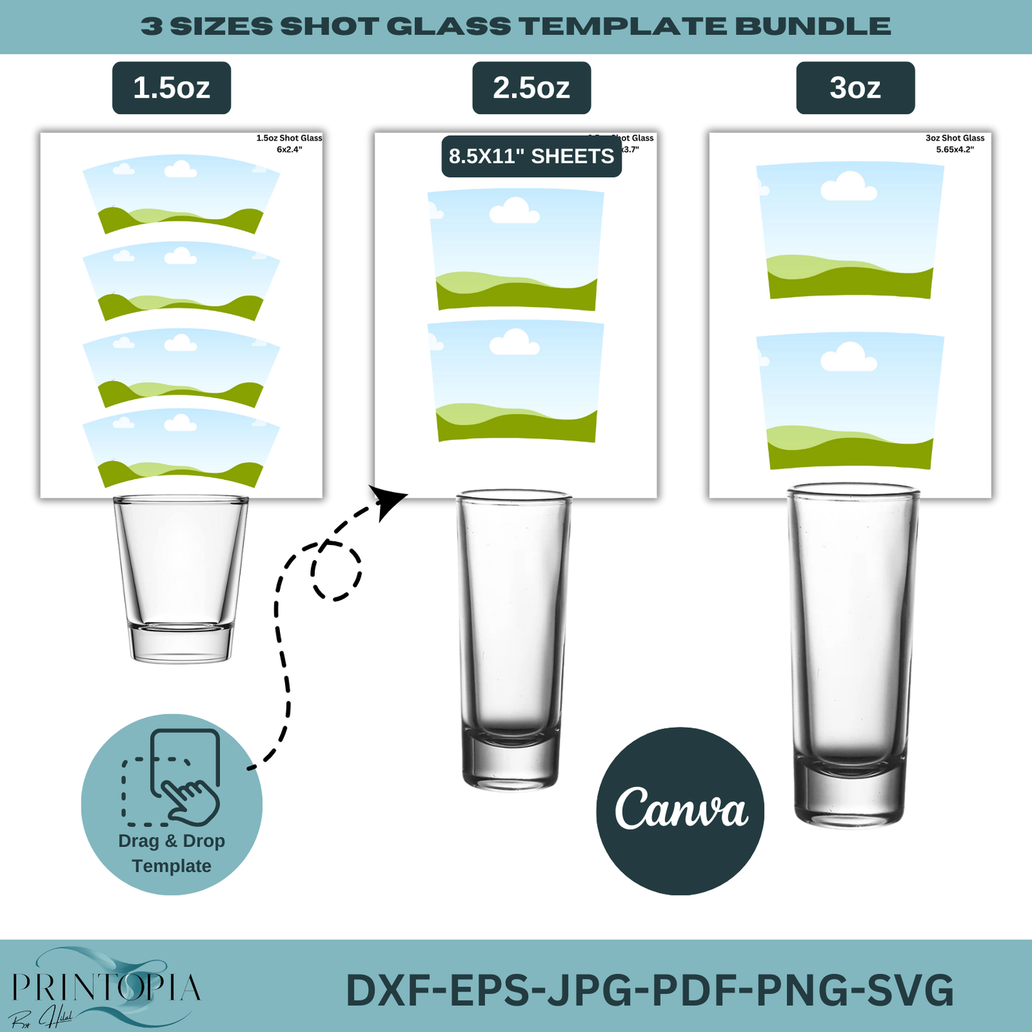 Customizable Shot Glass Template Bundle - 3 Sizes for Perfect Fit 119