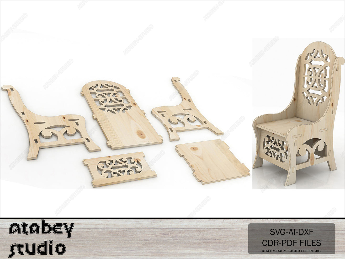 Plywood Mini Chair Decor - Vector Plan for Dollhouse Furniture, Wood Laser Cut Files 001