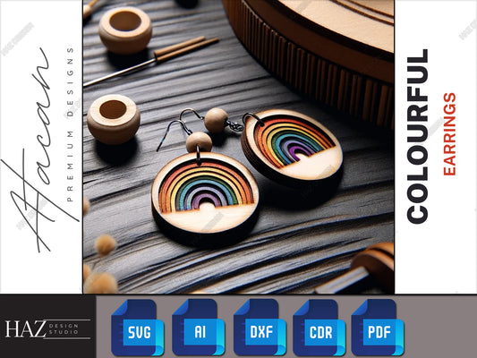 Bohemian Chic Rainbow Wooden Earrings - Exclusive Laser Cut Design Files 253