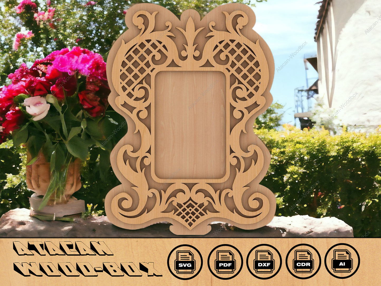 Decorative Mirror Frame SVG Cut File, Glowforge Frame SVG, Glowforge Laser Cut svg, Laser Cut wood picture frame 140