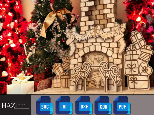 Christmas Fireplace Countdown Calendar - Festive Laser Cut Files 229