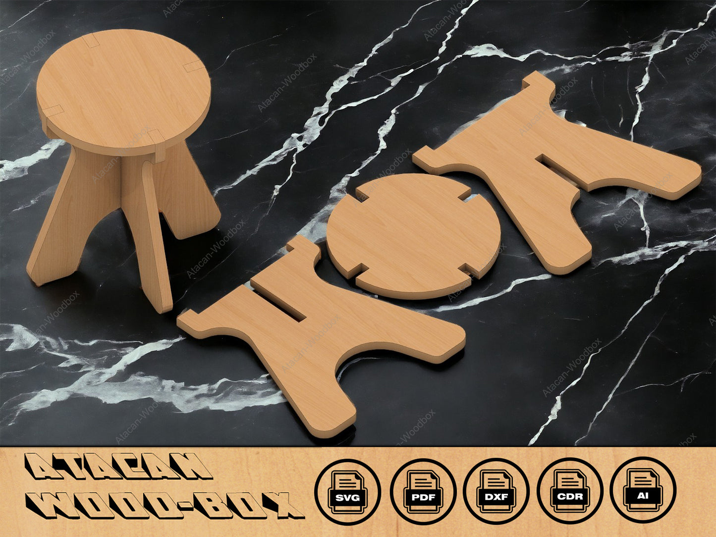 Stool Laser Cut Files /  Chair Cutting Template / Instant download / Glowforge SVG files 122