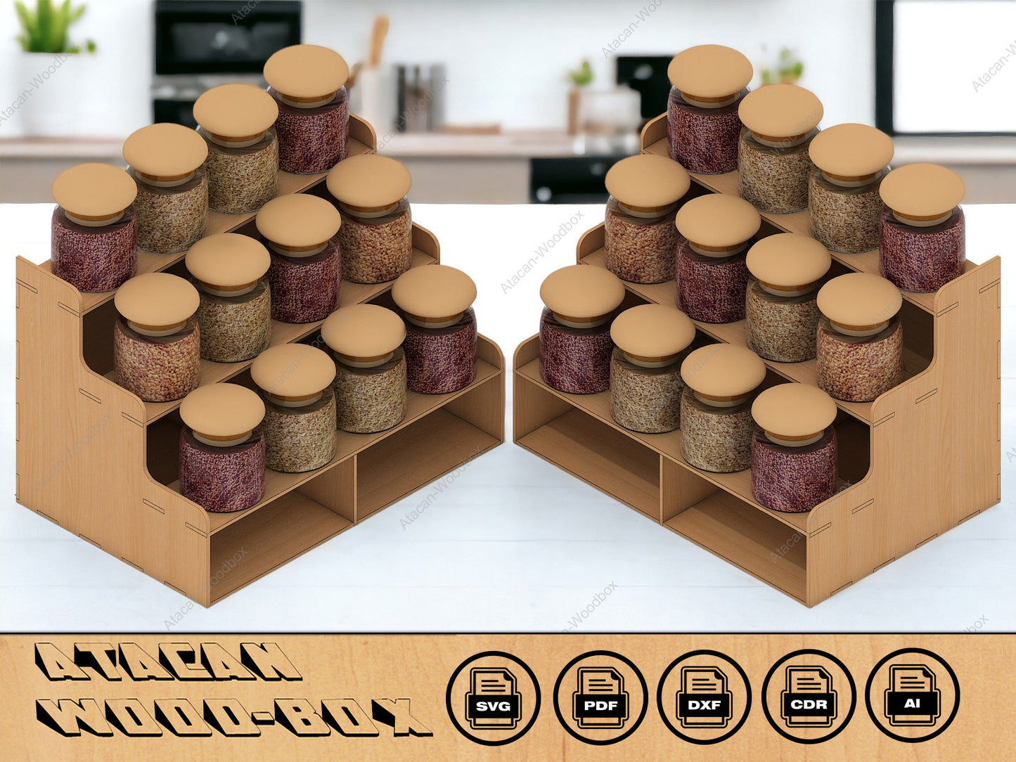 Spice Rack Laser cut SVG Files - Wooden Organiser - Glowforge Laser cut Plan 187