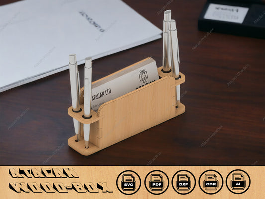 Business Card Holder Laser Cut SVG File - Wood Desk Organiser Accessories - Download Glowforge Cut file 100