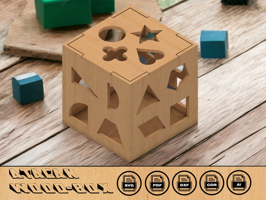 Shape Sorting Cube  / Laser Cut Files /  Developmental Toy / Instant download / Glowforge SVG files 120