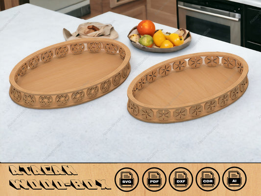 Tray Laser Cut Files - Ellipse Wood Tray Glowforge file - Svg-Dxf-Pdf-Ai-Cdr Digital Download 107