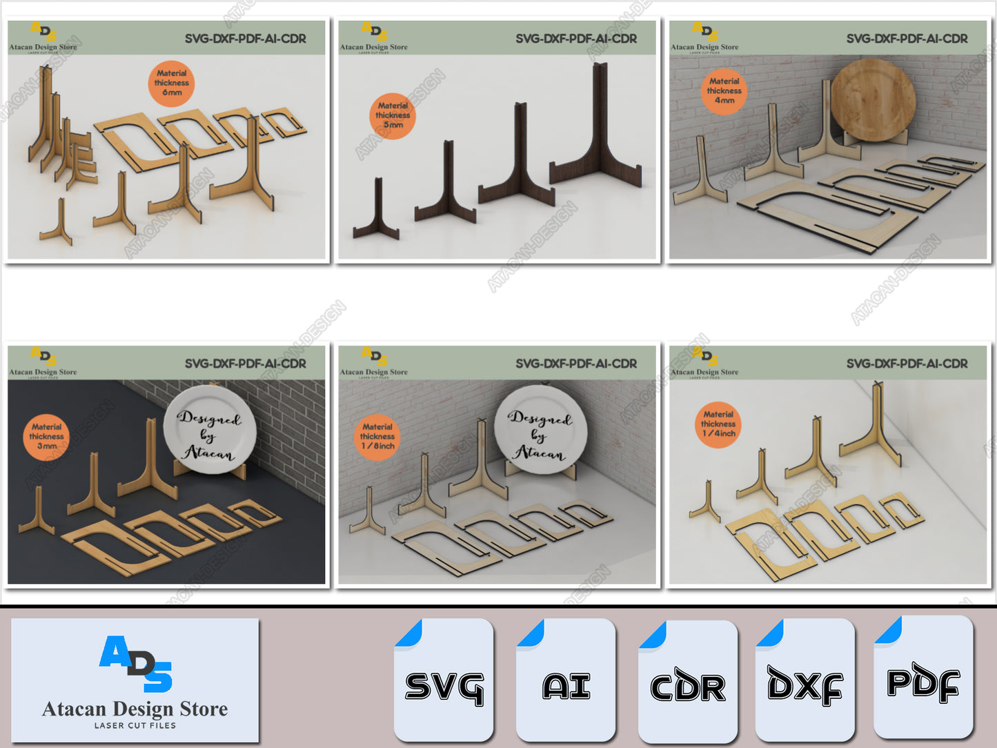 Contemporary Easel Display Stands - Customizable Laser Cut Files for Various Sizes & Materials 409