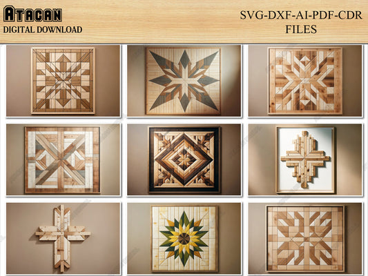 Signature Collection of Barn Quilt Patterns - Elegant Woodworking Laser Cut Files for Crafters 423