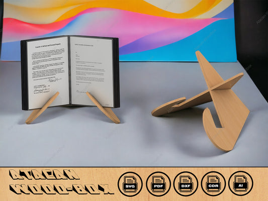 Cookbook Stand, Book Stand Display Laser cut files, SVG-DXF-CDR vector plans, glowforge file 112