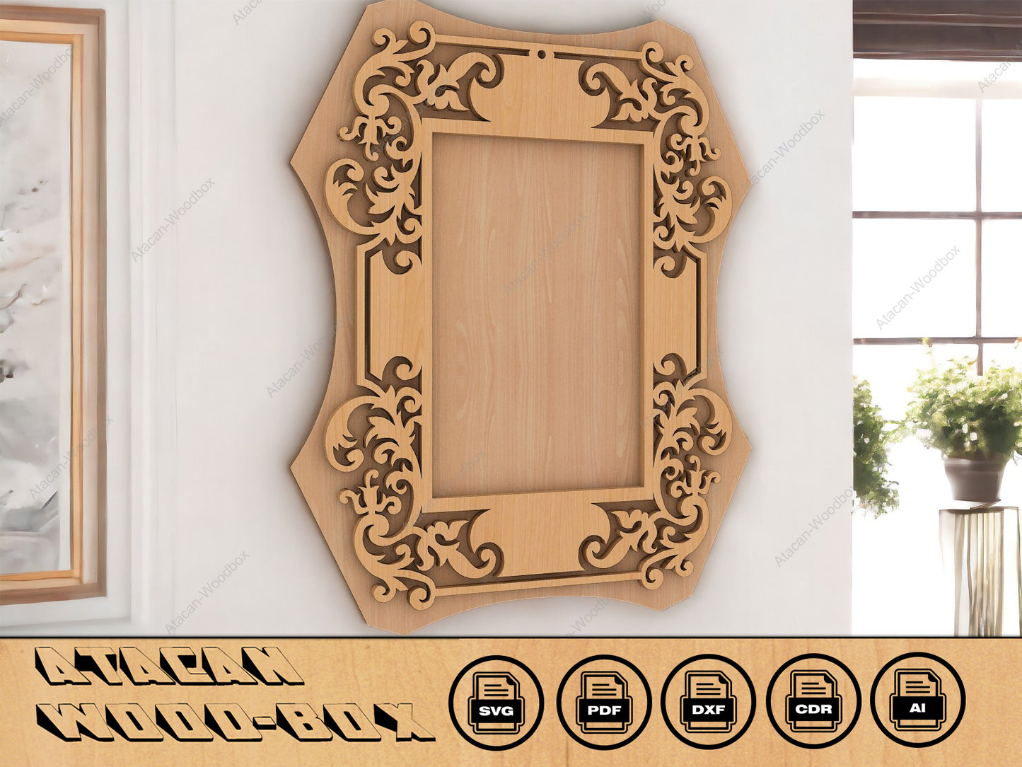 Decorative Mirror Frame Laser Cut Files, Digital Vector Cutting Template, Glowforge SVG File 138