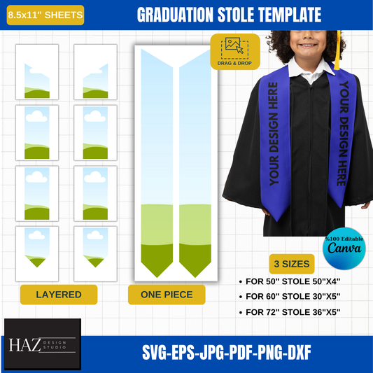 Graduation Stole Design Template | DIY Editable in Canva | Perfect for 50", 60", 72" Stoles | Digital Files 356