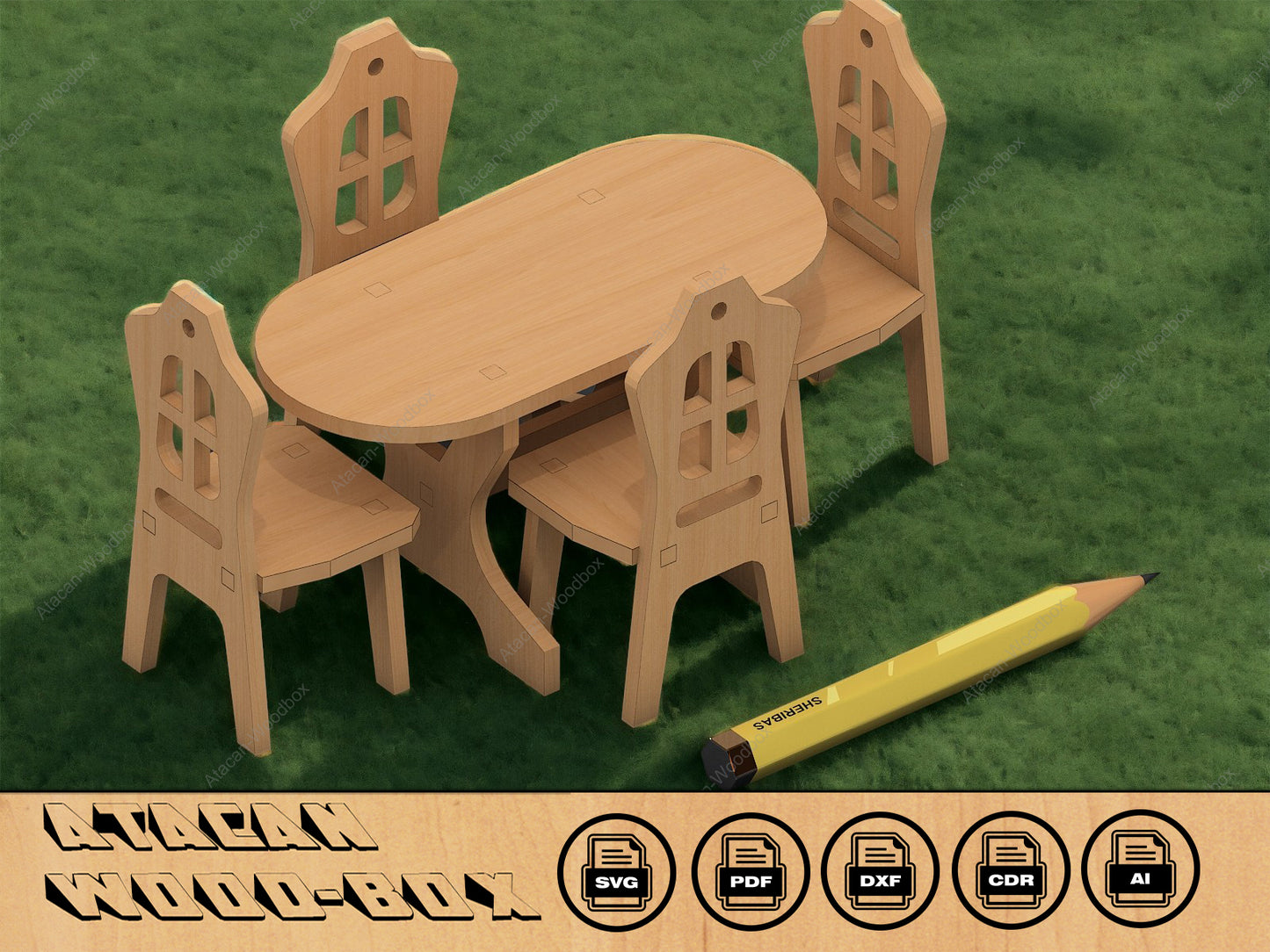 Mininature Doll Furniture SVG laser files, Glowforge Doll Table  Chair dxf files, For Doll Barbie, Table Chair Laser cut file 143