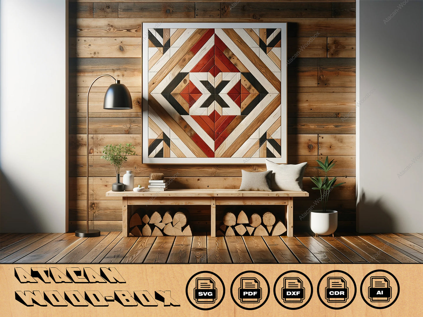 Digital Barn Quilt Patterns Bundle, Rustic Home Decor Woodwork Designs, Intricate Farmhouse Wall Art SVG PDF DXF Files for Laser Cutting 424