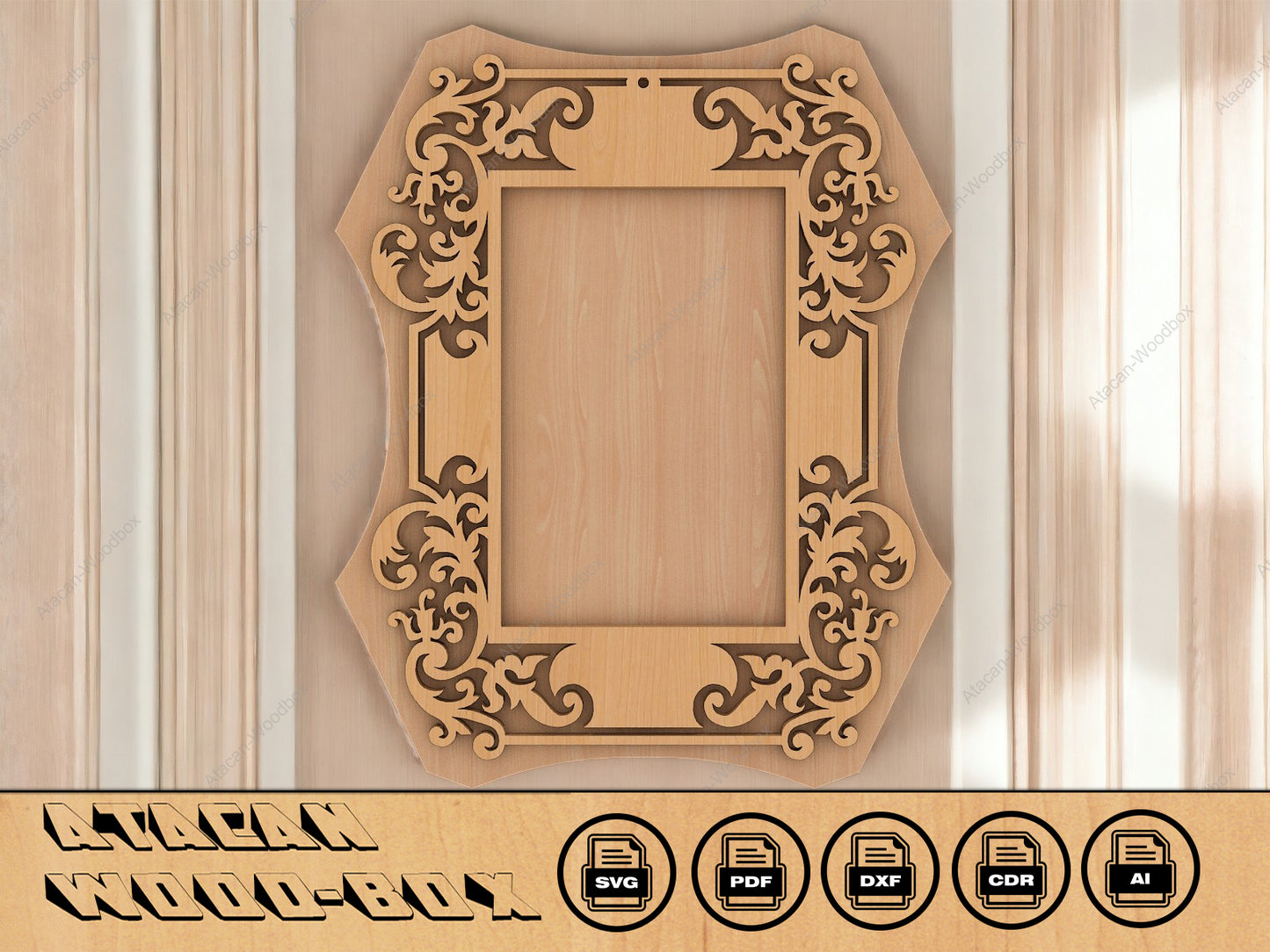 Decorative Mirror Frame Laser Cut Files, Digital Vector Cutting Template, Glowforge SVG File 138