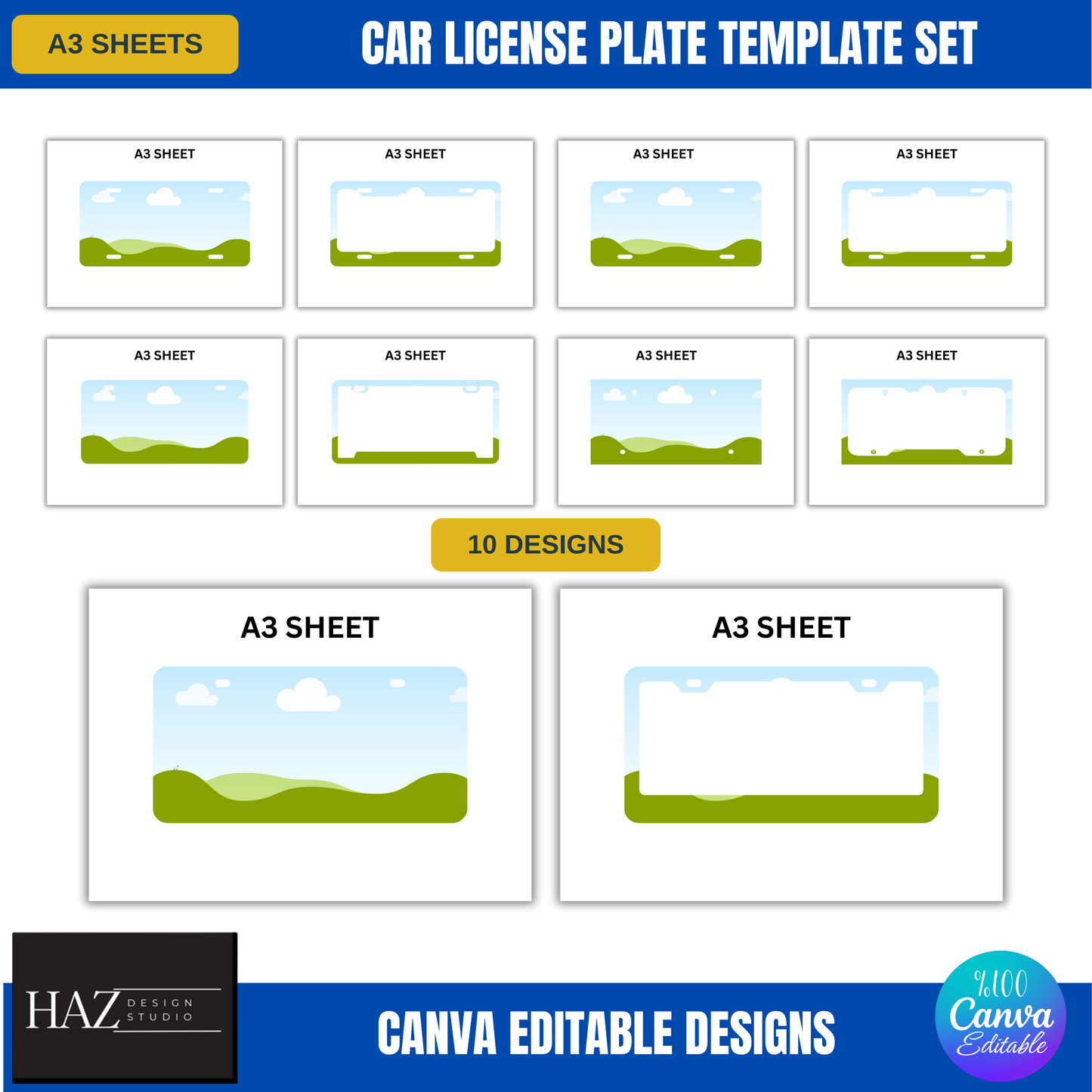 Customizable Car License Plate Frame Template Set | Editable Canva Designs | 10 Unique Styles 354