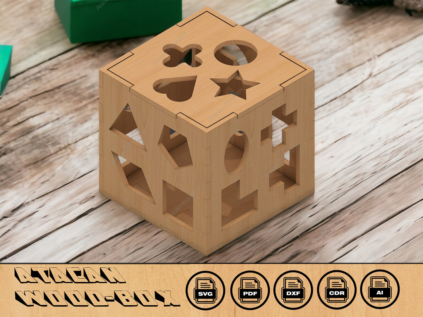 Shape Sorting Cube  / Laser Cut Files /  Developmental Toy / Instant download / Glowforge SVG files 120