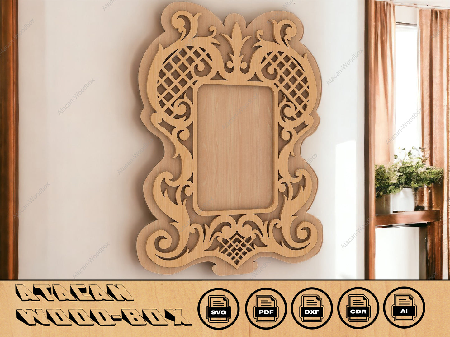 Decorative Mirror Frame SVG Cut File, Glowforge Frame SVG, Glowforge Laser Cut svg, Laser Cut wood picture frame 140