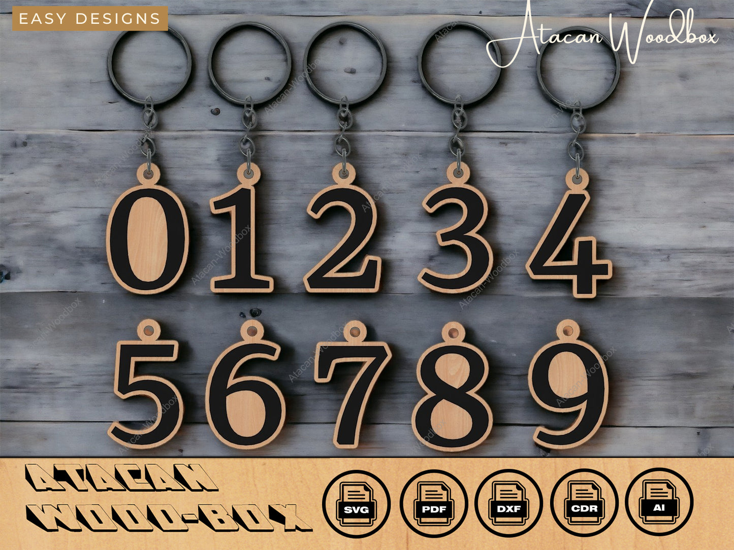 Number files for Keychain - Numbers Keychain SVG DXF Bundle - Keychain Laser Cut Files 214