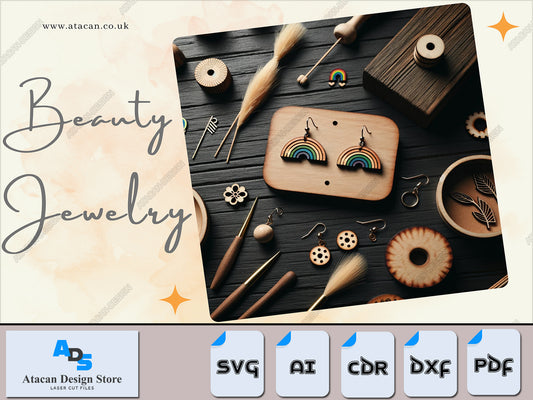 Artisan Rainbow Wooden Earring Set - Craft-Ready Digital Cutting Files 384