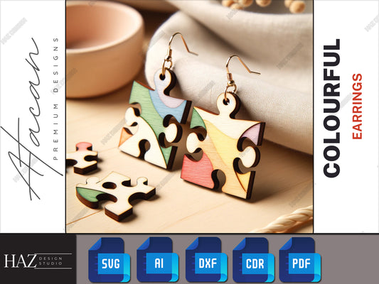 Chic Puzzle Wooden Earrings - Colorblock Laser Cut Jewelry Design Templates 257