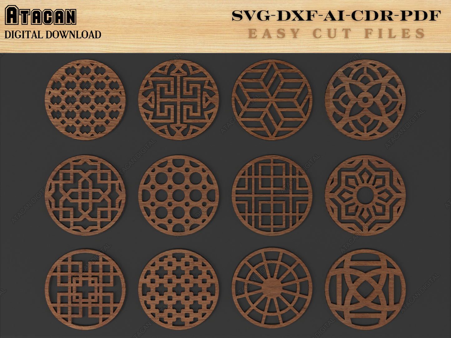 Coaster Grill Trivet Templates, Vector Digital SVG DXF Files, Instant Download, CNC Laser Cutting, Cricut Maker 152