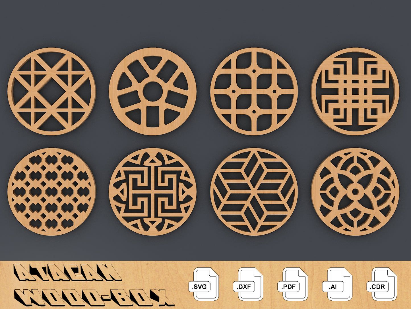 Round Coasters Laser Cut File/ SVG, DXF, CDR, /Digital Download/Wall Art/Coasters 089