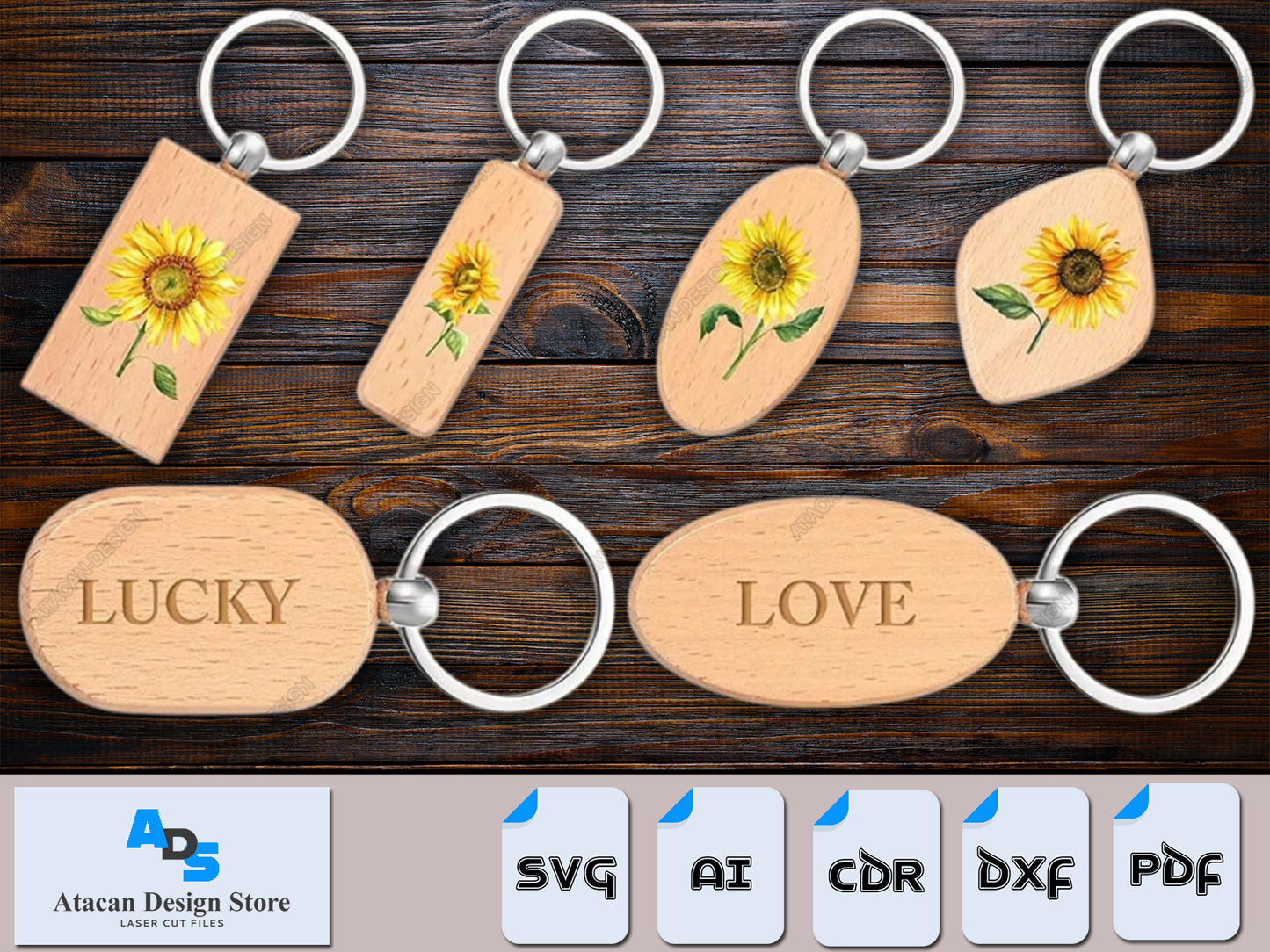 Variety Pack of Wooden Keychain Blanks for Customization - Laser-Cut Keyring Set for DIY Crafts and Personalization 391