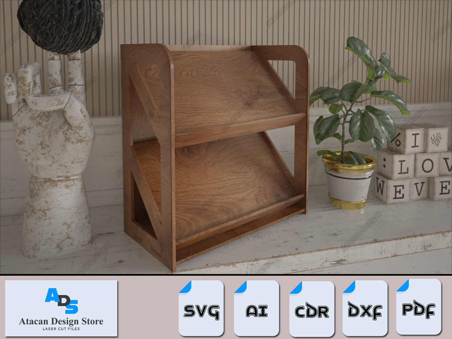 Wooden Desk Organizer Laser Cut File - DIY Multipurpose Shelf Digital Pattern 390