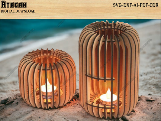 Elegant Wooden Tealight Holders - Beach Inspired Laser Cut SVG Files 541