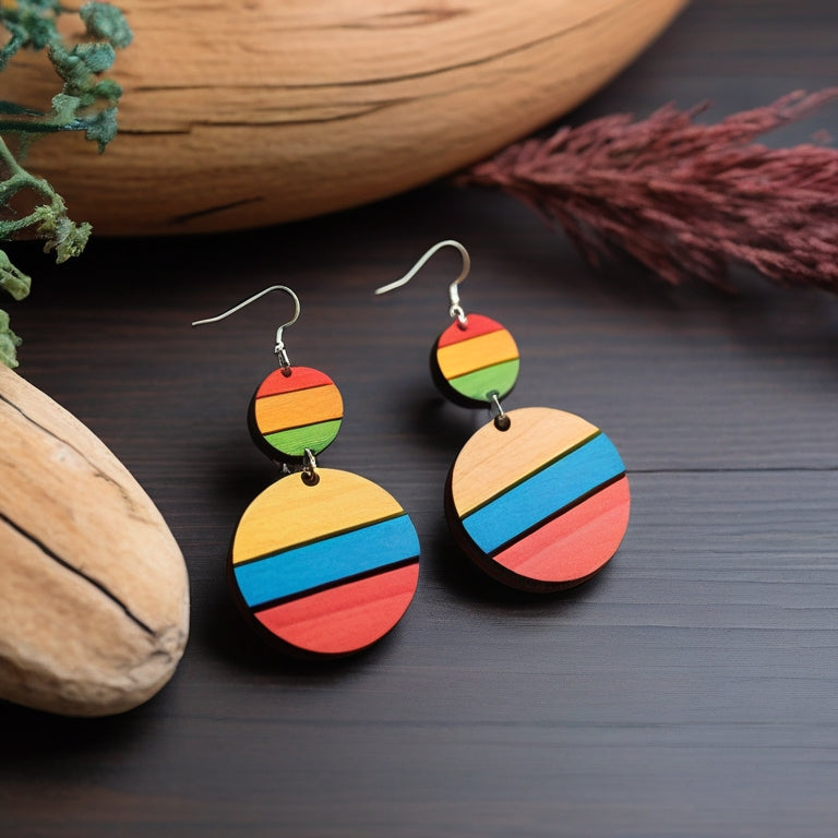 Enchanting Rainbow Wood Earrings - Downloadable Laser Engraving Files for Whimsical Jewelry 251