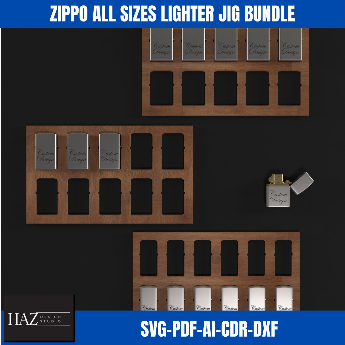 Zippo Lighter Jig Template Bundle - Multiple Sizes for Laser Cutting Machines 367