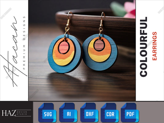 Contemporary Layered Circle Wood Earrings - Modernist Laser Cut Jewelry Files 254