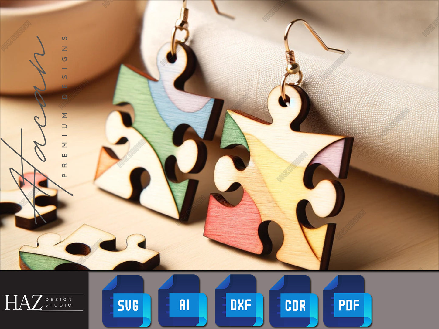 Chic Puzzle Wooden Earrings - Colorblock Laser Cut Jewelry Design Templates 257