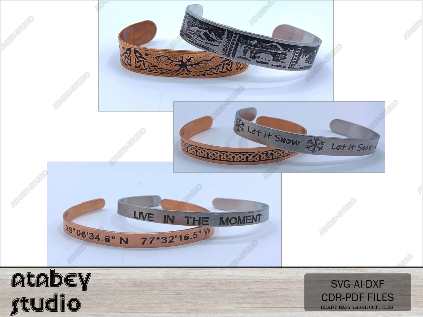 3 Size Bracelet Jigs - Wooden Jevelry Engrave Jig - DIY Bracelet Laser Jig Template SVG, DXF Ai Cdr 578