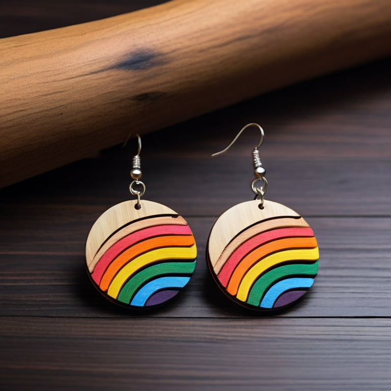 Enchanting Rainbow Wood Earrings - Downloadable Laser Engraving Files for Whimsical Jewelry 251