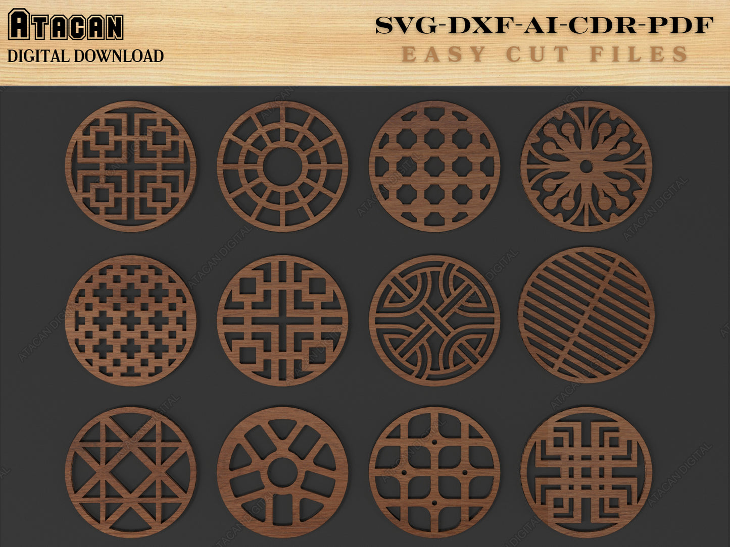 Coaster Grill Trivet Templates, Vector Digital SVG DXF Files, Instant Download, CNC Laser Cutting, Cricut Maker 152